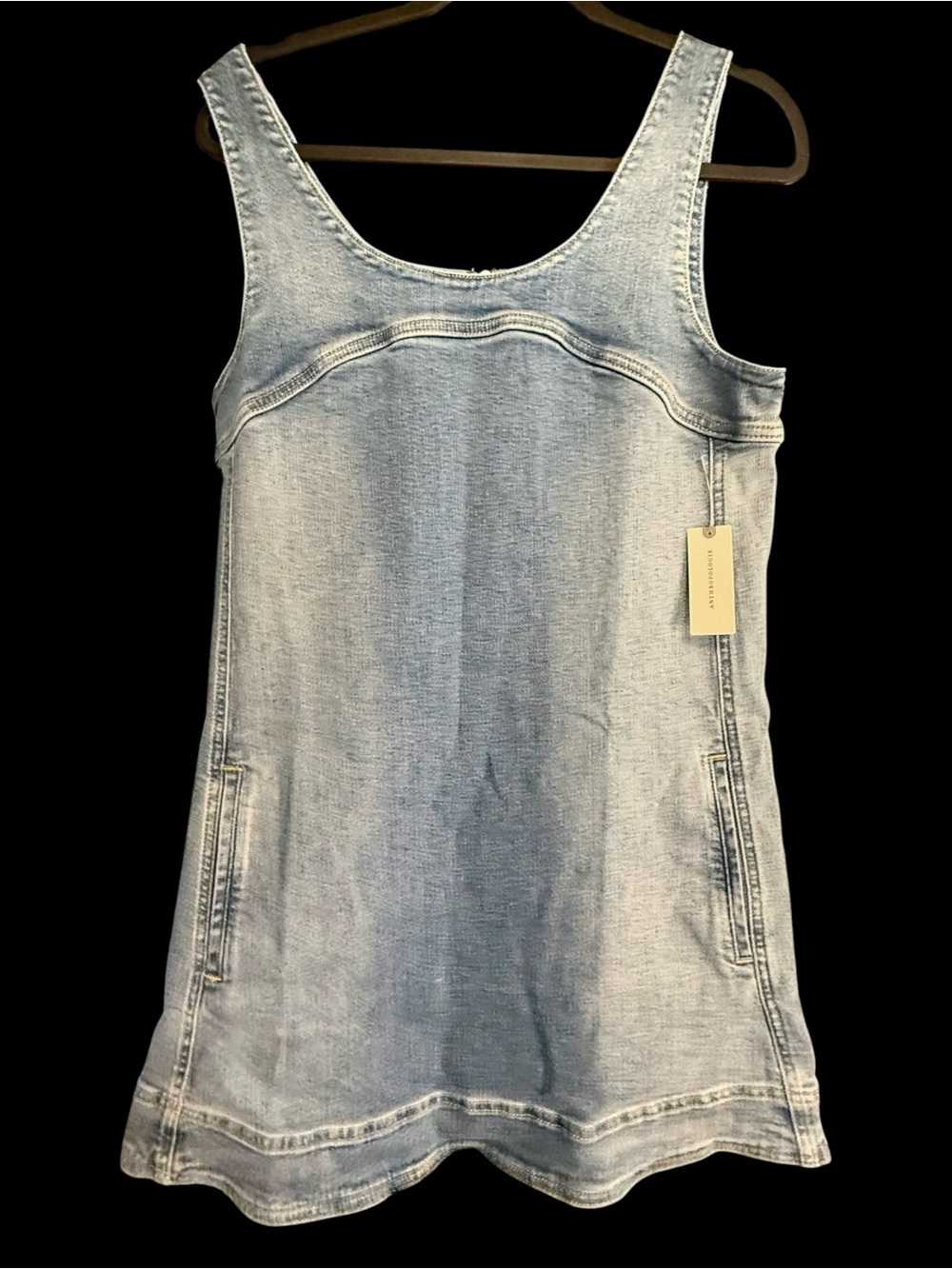 Pilcro Anthropologie Denim Shift Dress Pockets Snap Straps Back Zip NWT